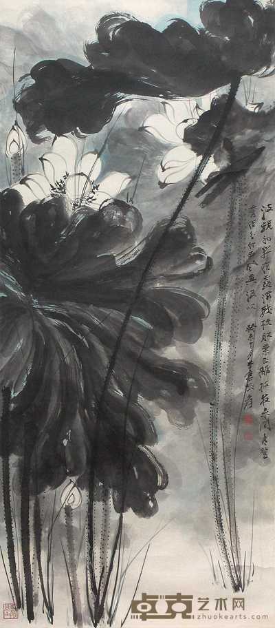 张大千 荷花 立轴 134×59cm